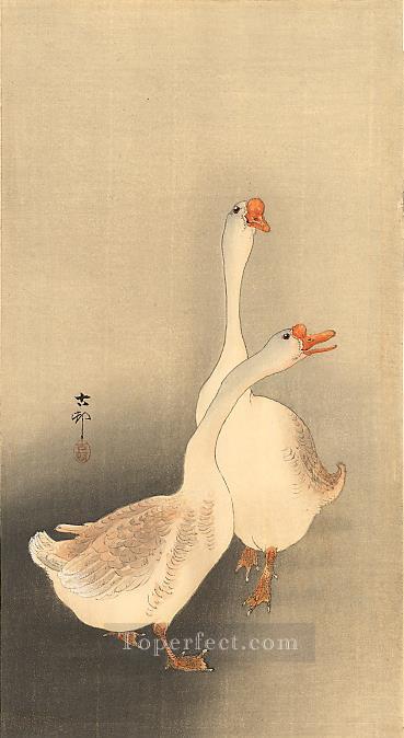 two white geese Ohara Koson fowl Oil Paintings